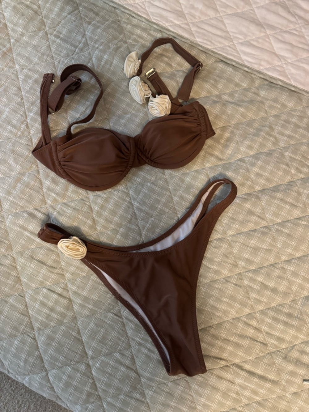 Brown Women's Two-Piece Floral Accent Bikini